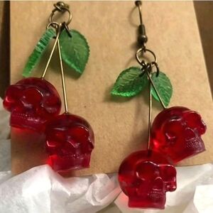 Rockabilly Rockstar Cherry Skull Dangle Earrings